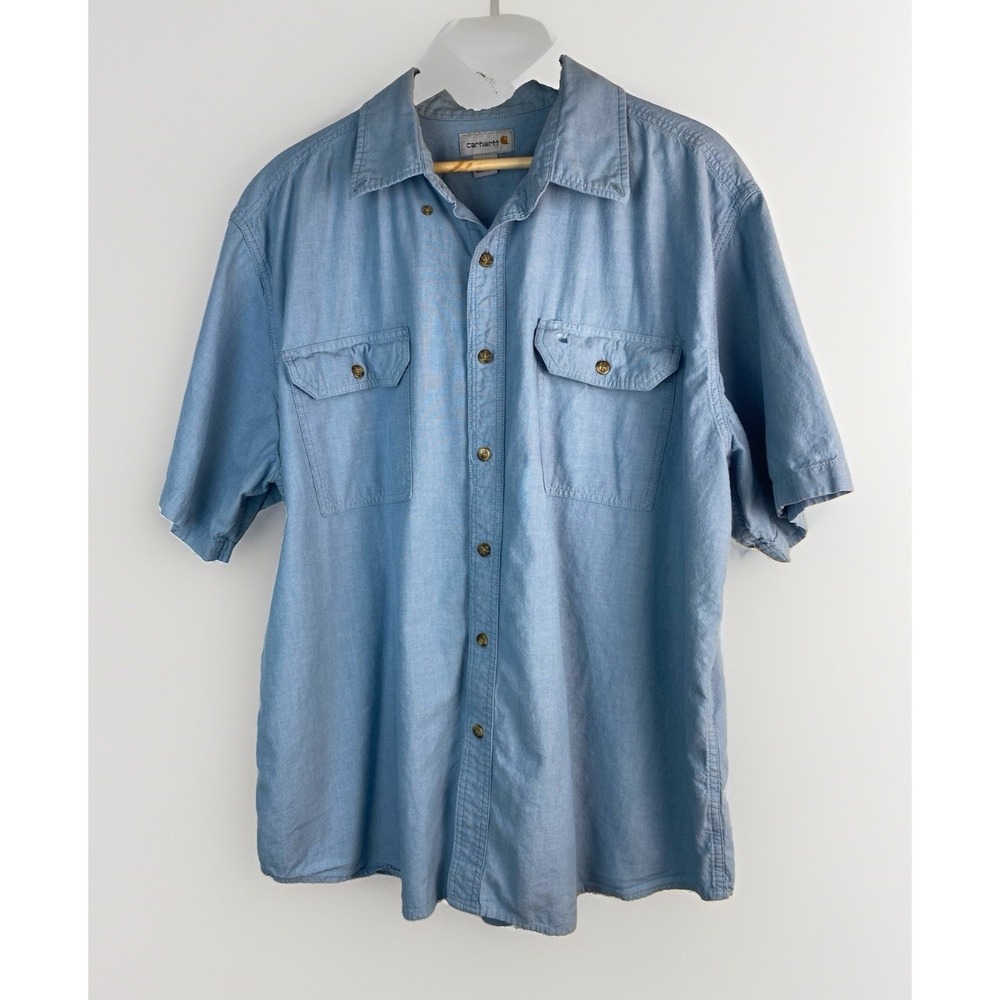 Carhartt Men's S200 CBL 2XL Light Blue Short Sleeve Cotton Button Up Shirt